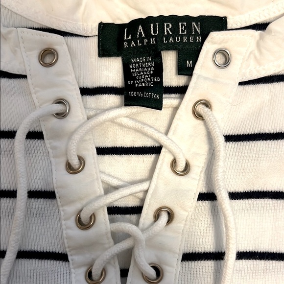 Lauren Ralph Lauren Women's Striped Top - White and Black - Picture 2 of 6